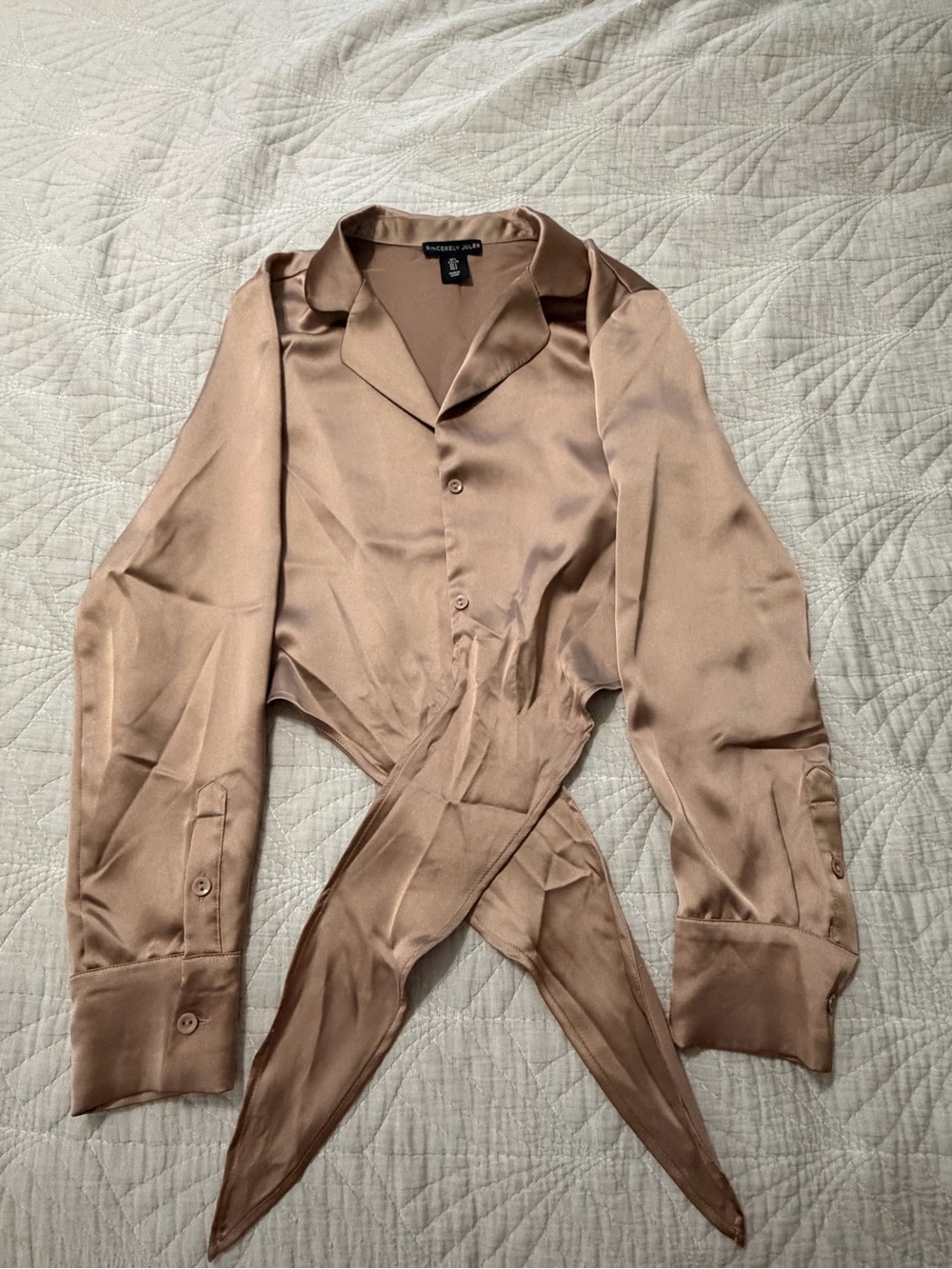Windsor Satin Tie-Front Blazer Jacket in Taupe